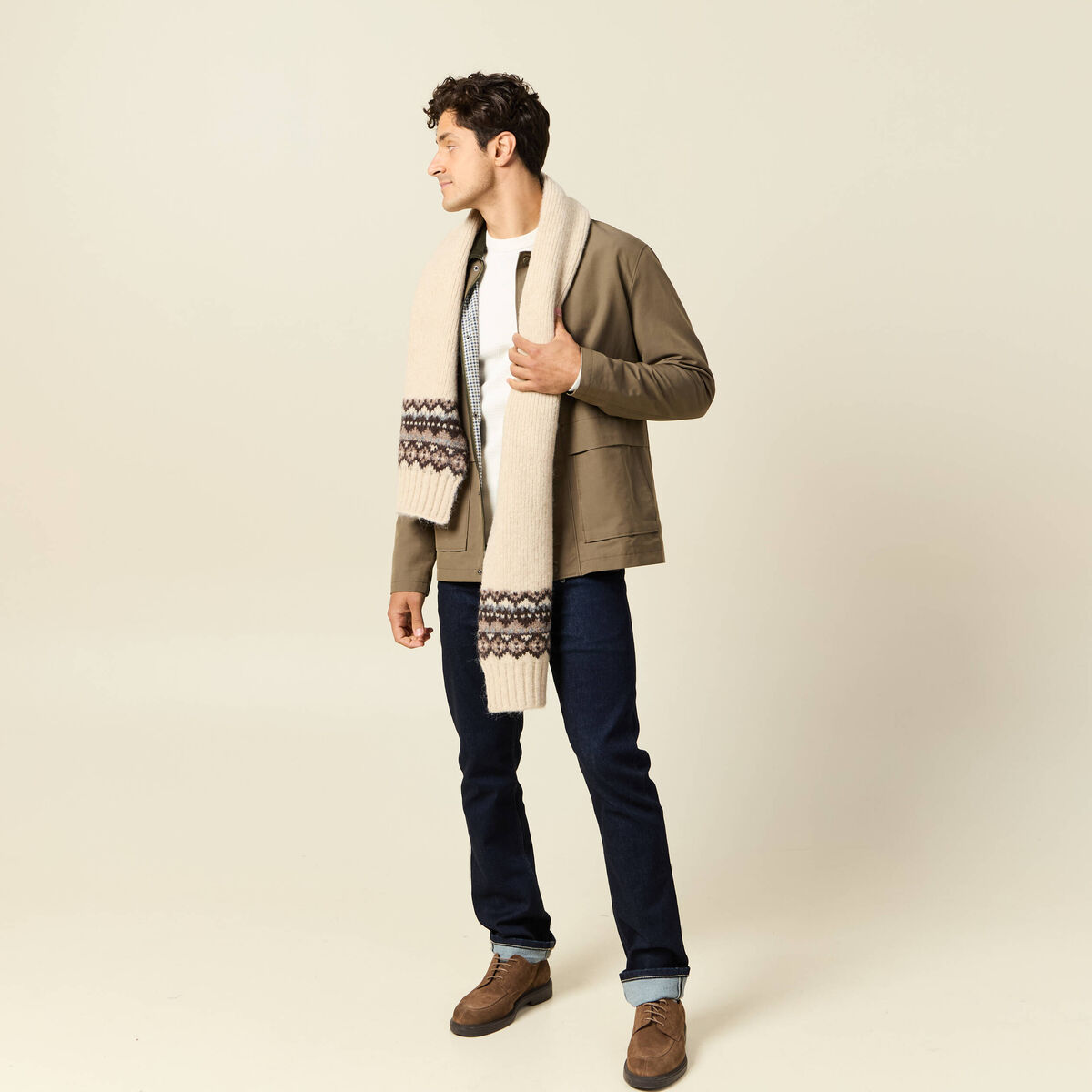 Pull droit manches longues ecru homme