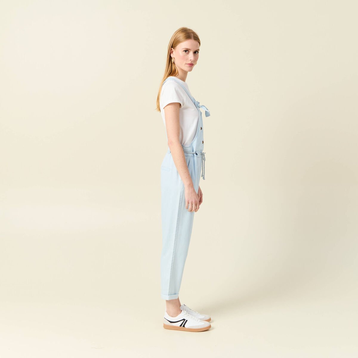 Salopette en denim denim bleach femme