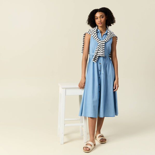 Robe longue trapèze jean denim bleach femme