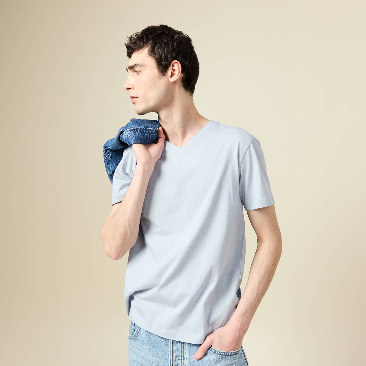 T-shirt manches courtes homme bleu gris homme