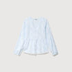 Chemise col v manches longues en coton blanc femme