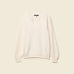 Pull ajouré col V manches longues ecru femme