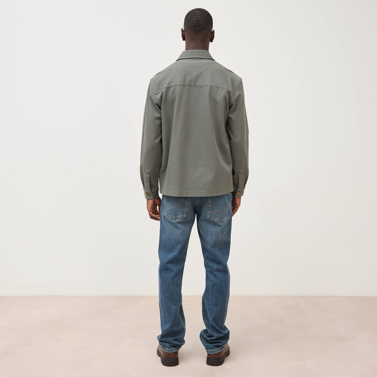 Surchemise droite col am&eacute;ricain vert kaki homme