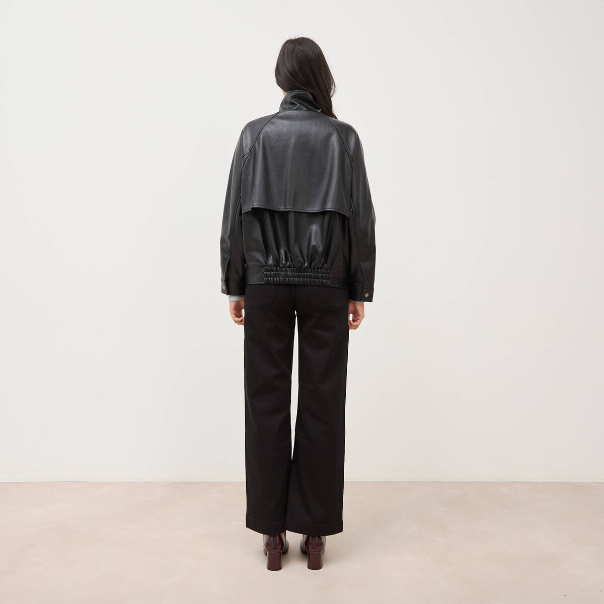Blouson manches longues similicuir noir femme