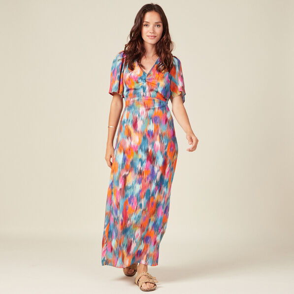 robe longue droite fluide multicolore femme Robe longue droite fluide multicolore femme