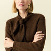 Pull col rond manches longues marron fonc&eacute; femme