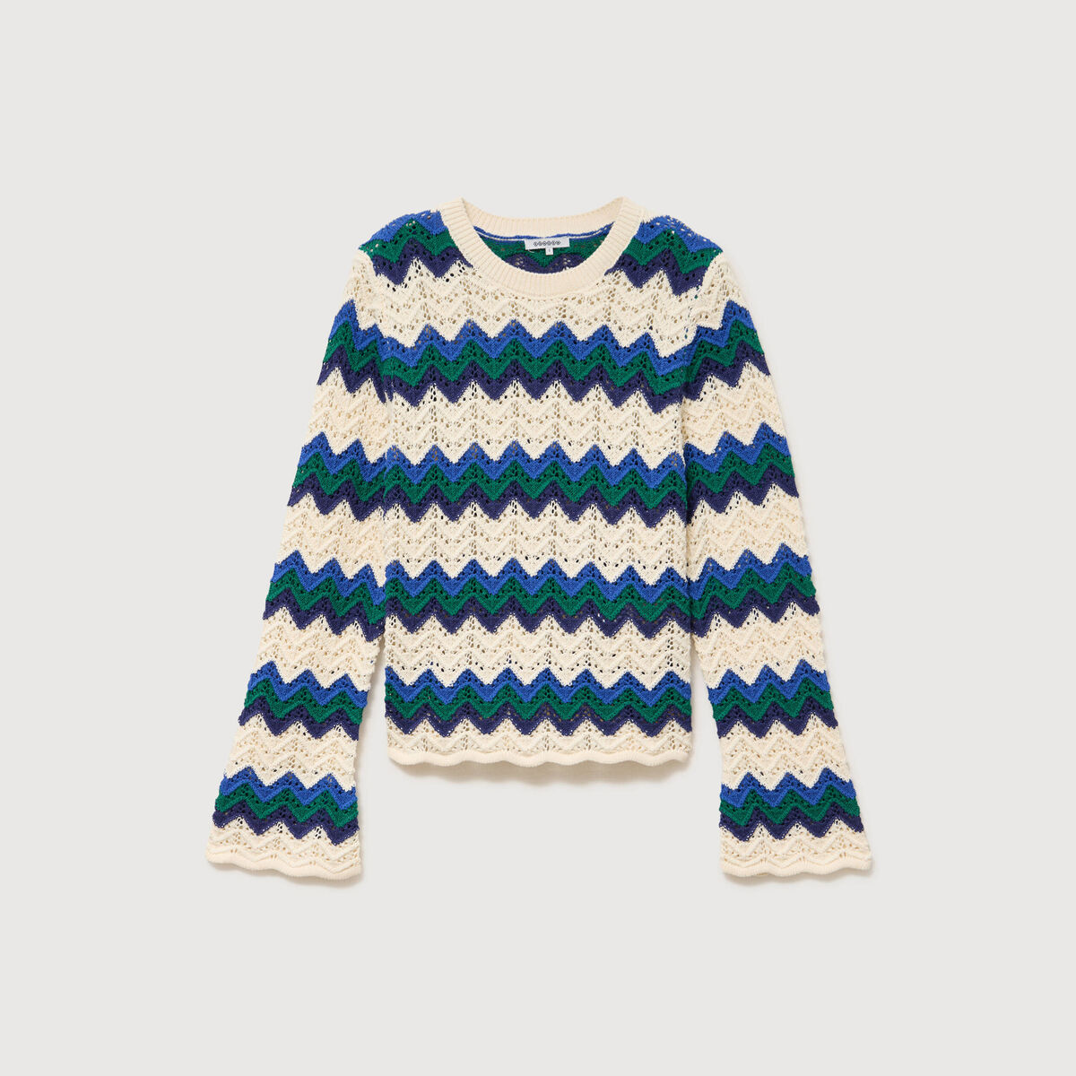 Pull ajour&eacute; coton manches longues ecru femme