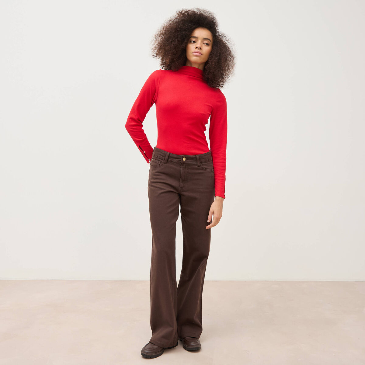 Pantalon wide leg taille standard marron femme