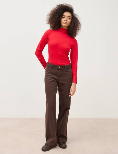Pantalon wide leg taille standard marron femme
