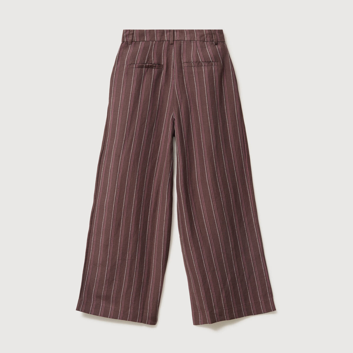 Pantalon large taille haute ray&eacute; marron chocolat femme