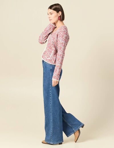 Cardigan droit court manches longues orange corail femme