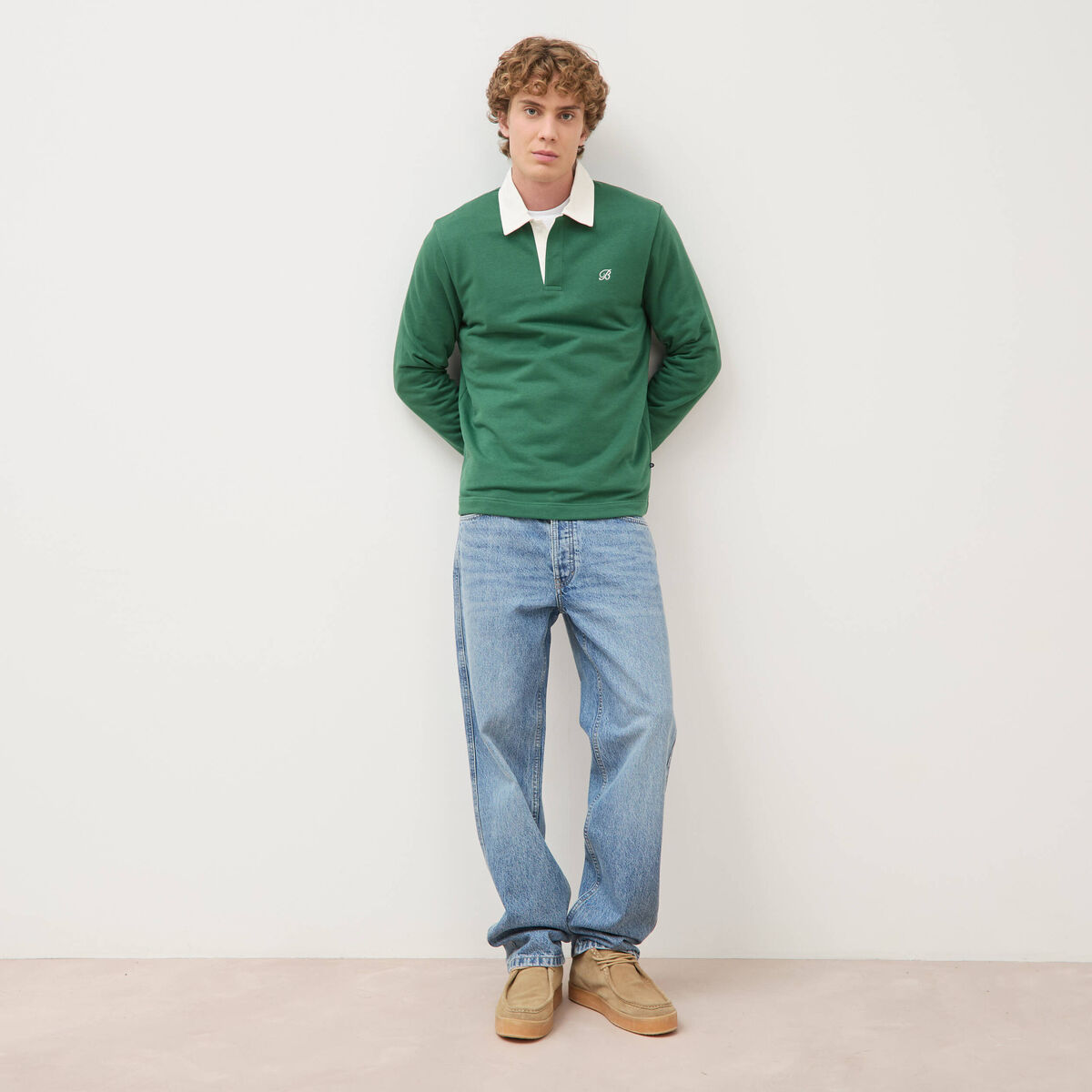 Jeans large longueur 34 en coton denim bleach homme