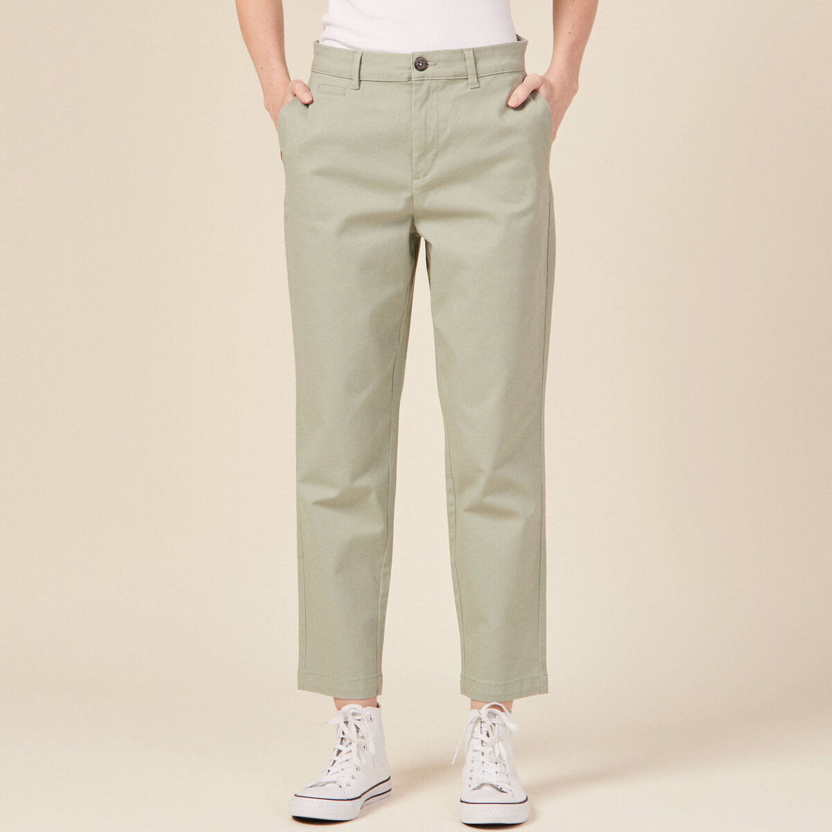 Pantalon chino fluide vert olive femme