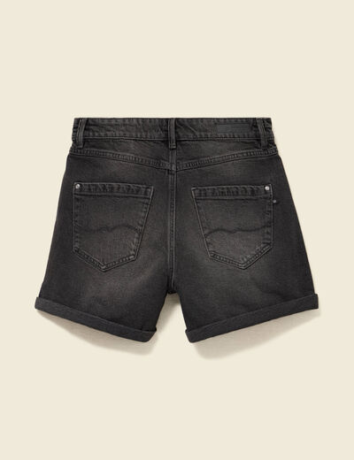 Short mom taille haute en jean denim gris femme