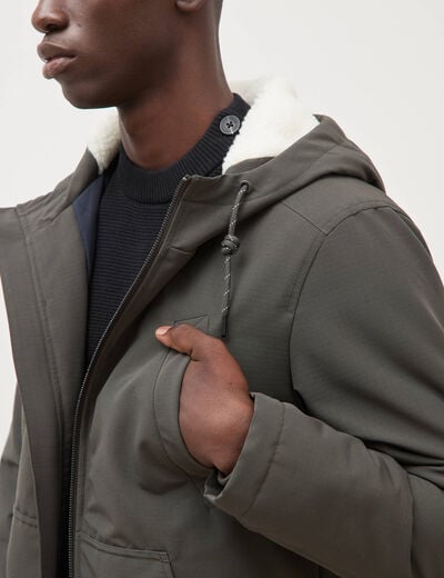 Parka courte &agrave; capuche vert kaki homme