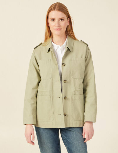 Veste droite avec poches vert kaki femme