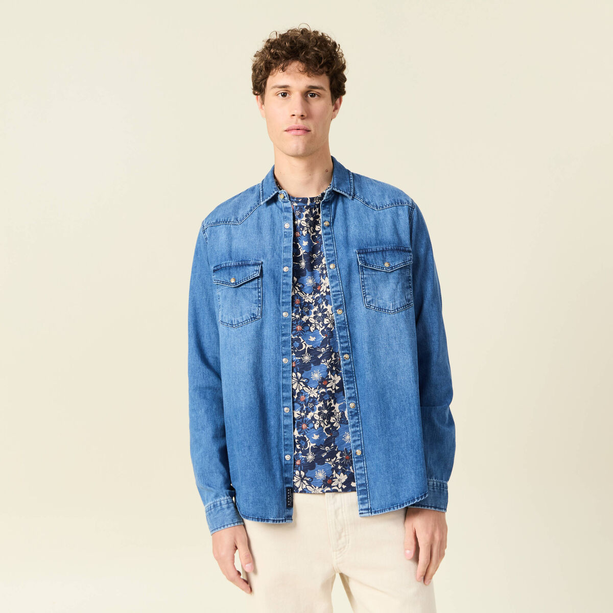 Chemise manches longues denim brut homme