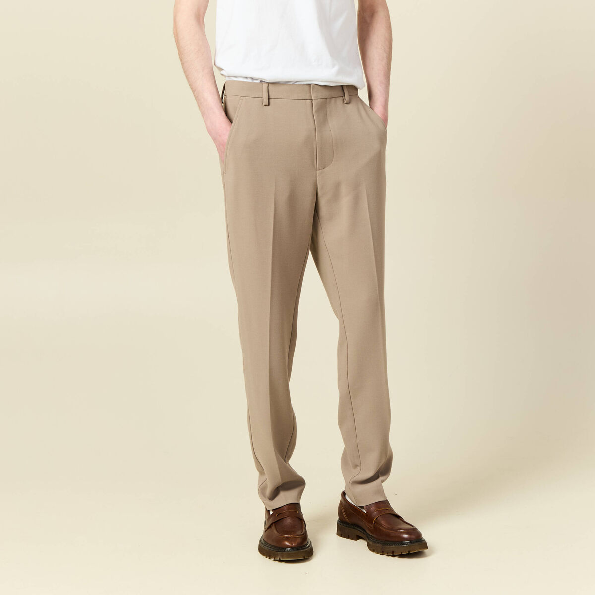 Pantalon slim cigarette taupe homme
