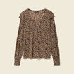 T-shirt col V manches longues taupe femme