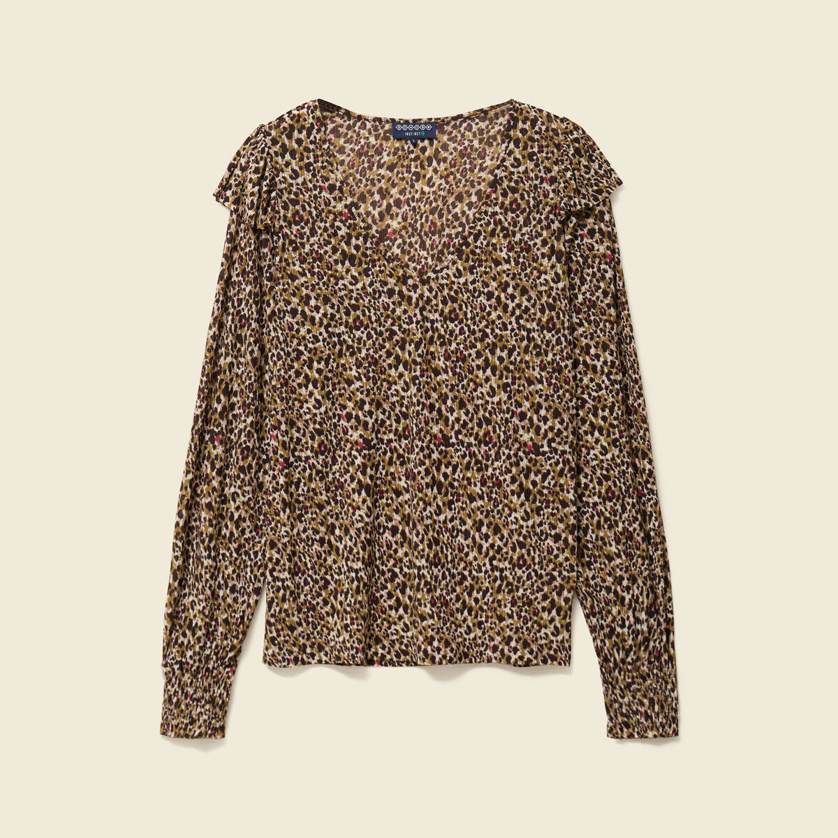 T-shirt col V manches longues taupe femme