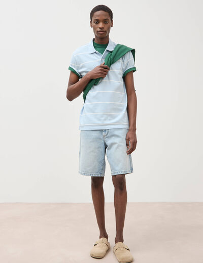 Polo ray&eacute; cintr&eacute; manches courtes bleu ciel homme