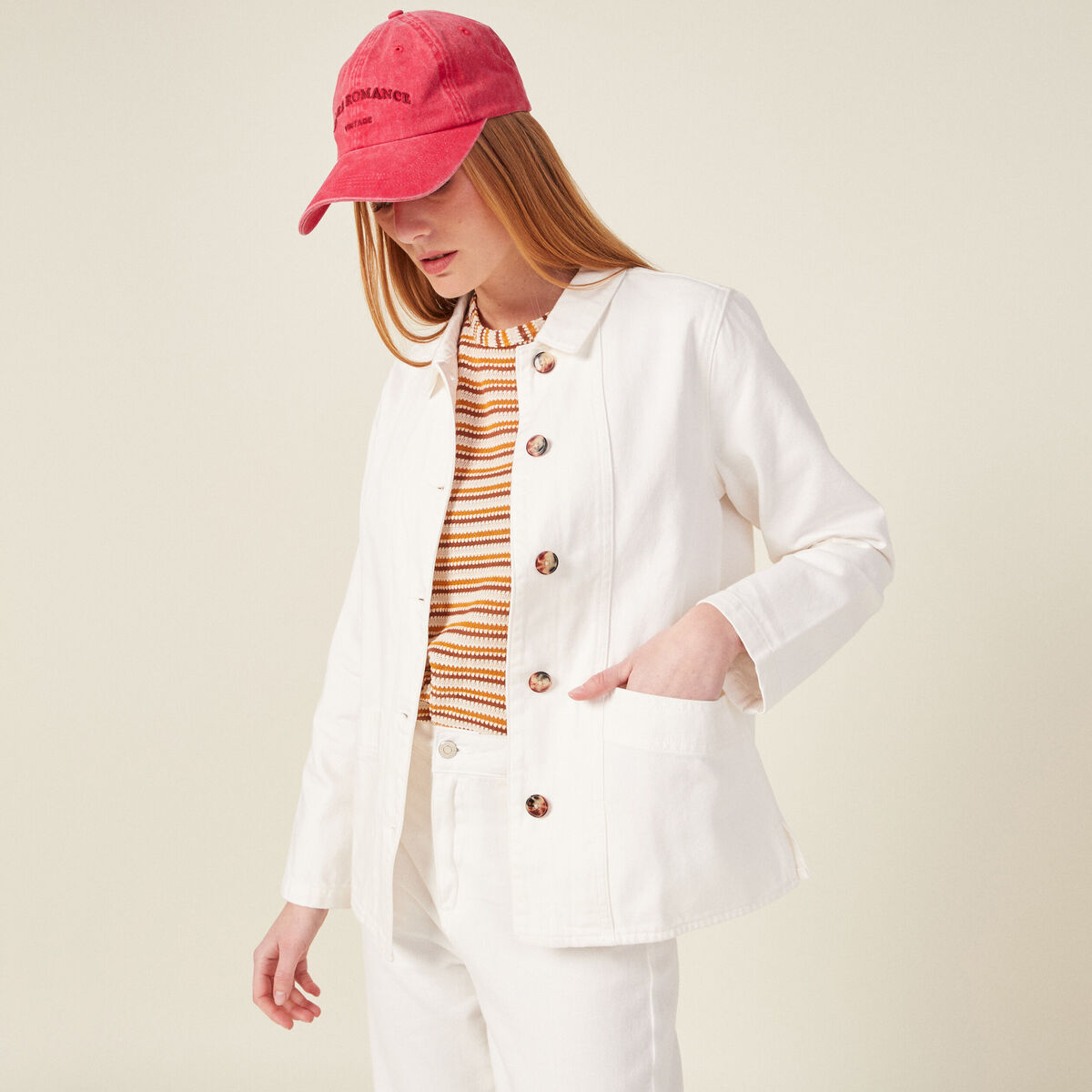 Surchemise droite boutonnée ecru femme