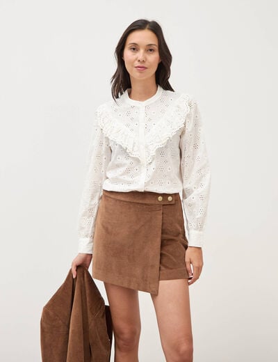 Jupe-short taille haute en velours vieux rose femme