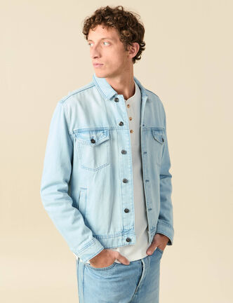 Veste droite en jean denim bleach homme
