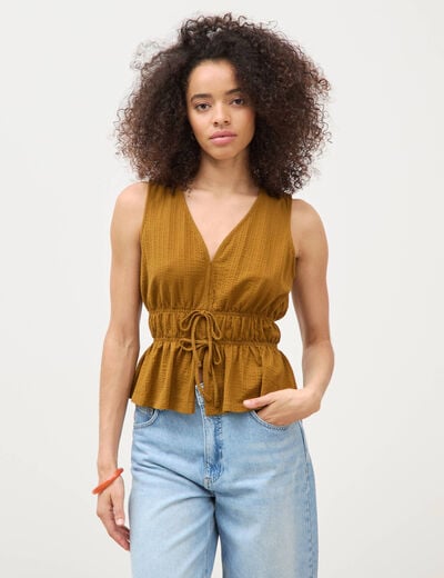 D&eacute;bardeur col v n&oelig;uds en coton vert olive femme