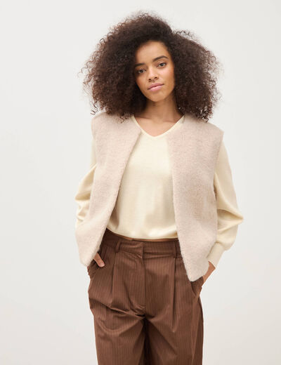 Gilet droit sans manches col rond ivoire femme