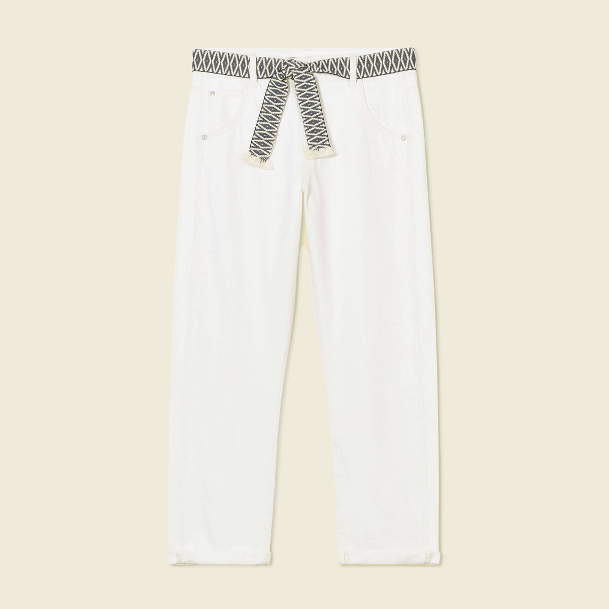 Jeans boyfriend ceinturé denim blanc femme