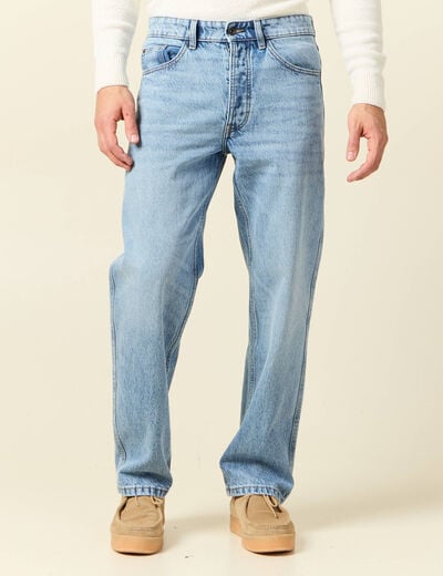 Jeans relax 5 poches denim bleach homme