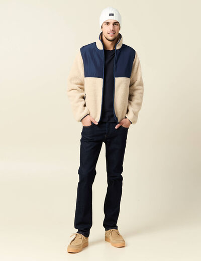 Sweat zippé col montant beige homme