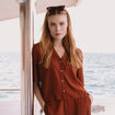 Blouse manches courtes fluide marron femme