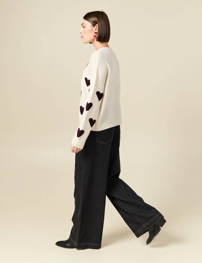 Pull manches longues bouclette col rond prune femme