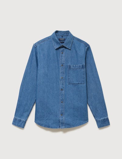 Chemise col am&eacute;ricain manches longues denim stone homme