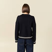 Pull col polo manches longues bleu marine femme