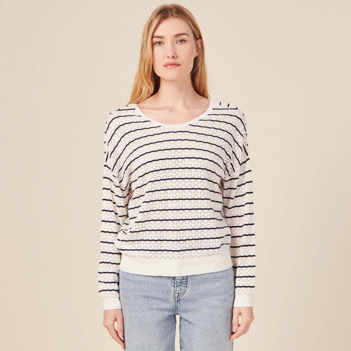 Pull manches longues ecru femme