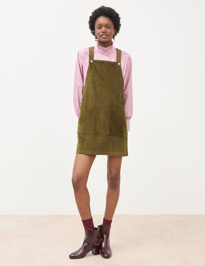 Robe sans manches en velours vert olive femme