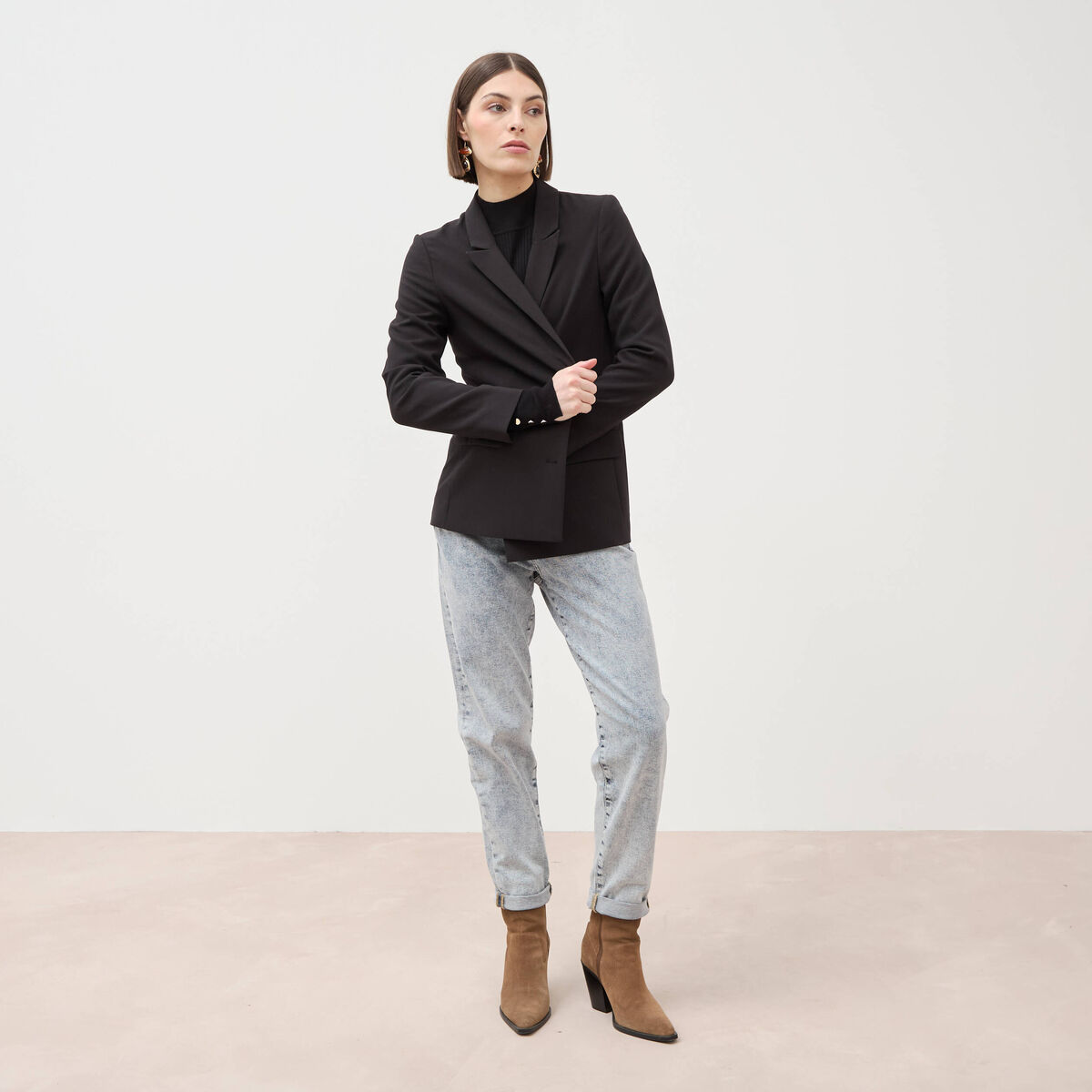 Jeans girlfriend 5 poches denim snow bleu femme