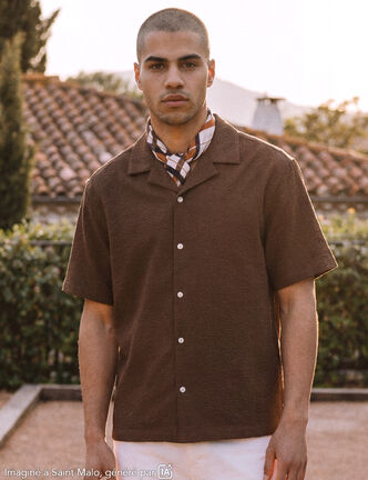 Chemise manches courtes col tailleur taupe homme