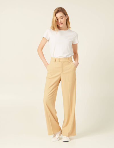 Pantalon city large à pinces beige femme