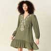 Robe &eacute;vas&eacute;e broderie vert kaki femme