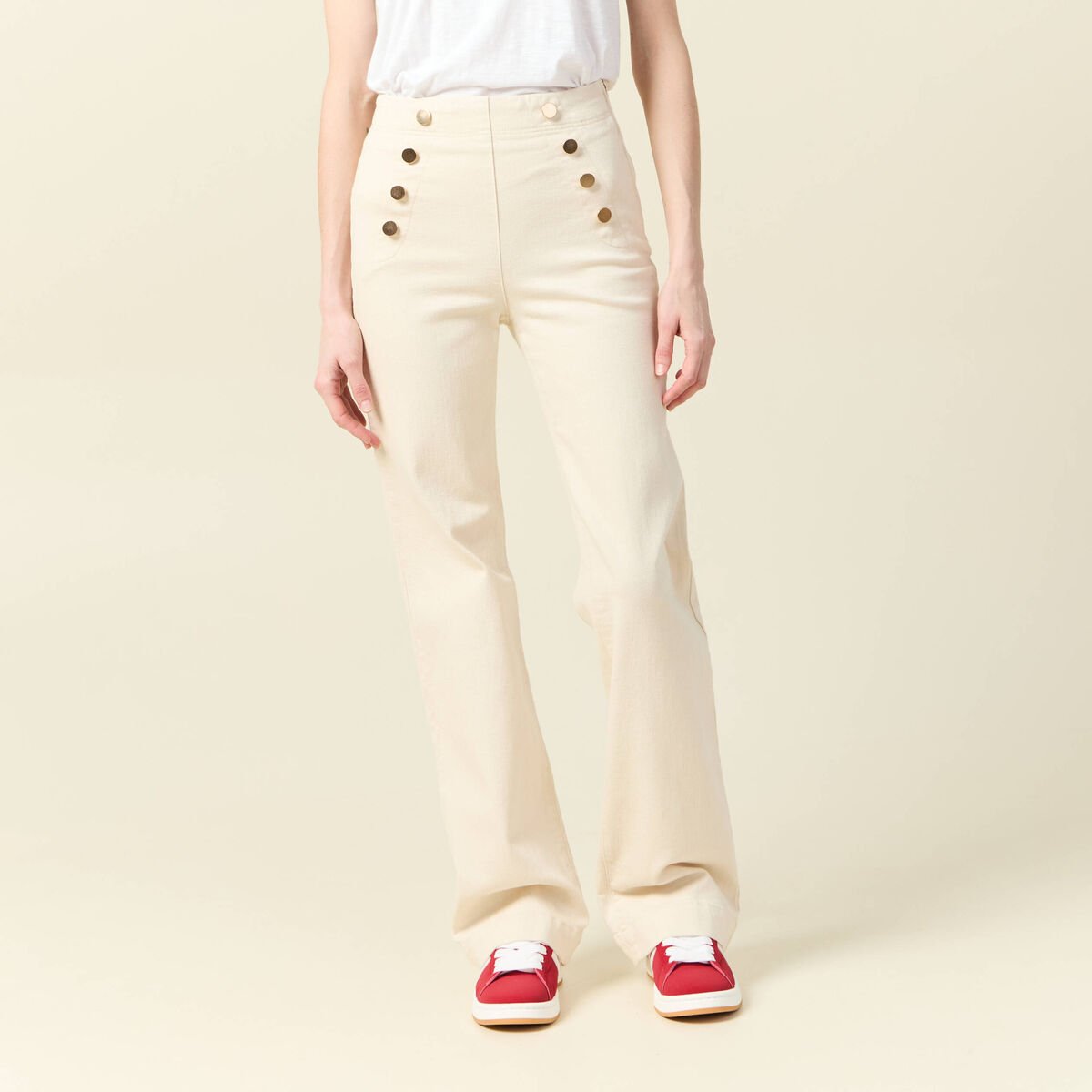 Jeans flare à pont denim blanc femme