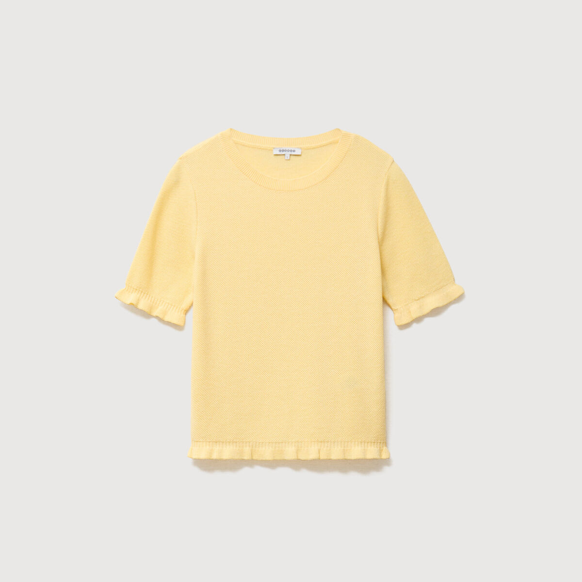 Pull droit col bateau manches courtes jaune clair femme