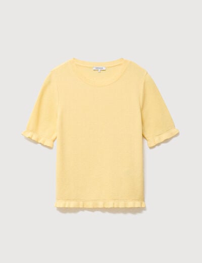 Pull droit col bateau manches courtes jaune clair femme