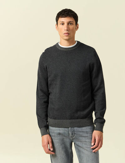 Pull col rond manches longues en coton bleu marine homme