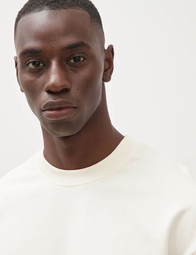 Sweat col rond manches longues en coton ecru homme