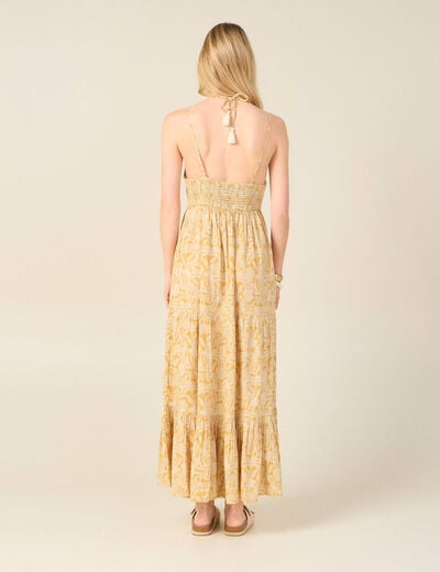 Robe longue évasée bretelles jaune femme