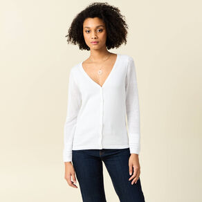 Gilet manches longues boutonné blanc femme